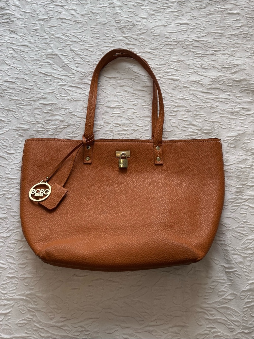 BCBG Tan Pebbled Leather Tote Bag